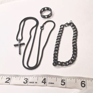 Cross Necklace, Cross Ring, and Bracelet Men's Matching Set (new)